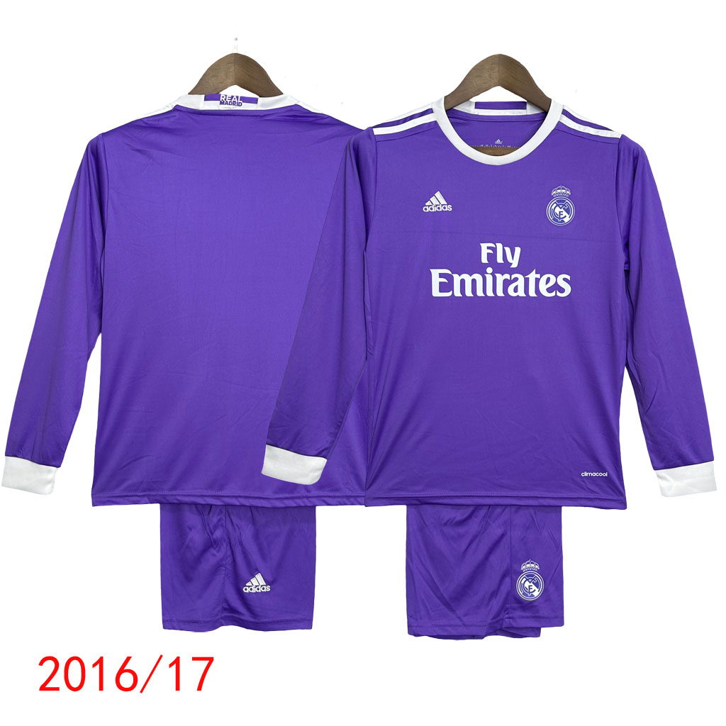 Retro Real Madrid 201617 Hosťovský dres Dlhé Rukávy pre deti