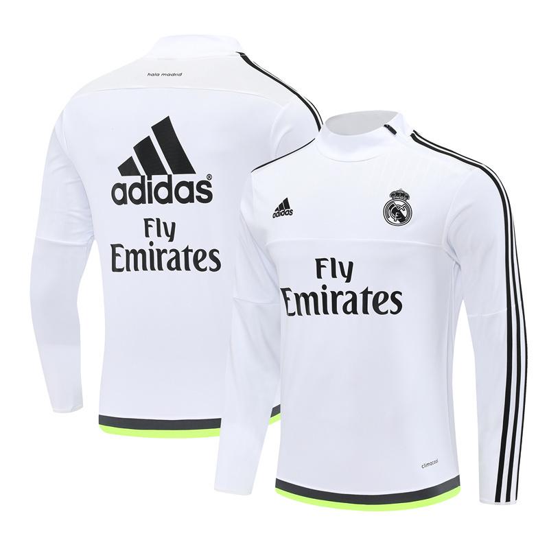 Retro Real Madrid 15 16 Polozipsová Mikina Biela Dlhý Rukáv