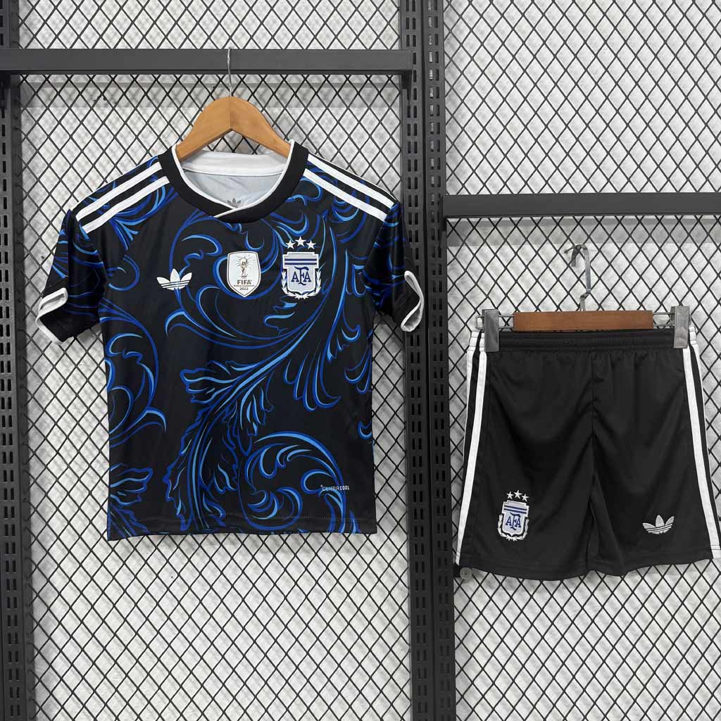 Argentína 2026 detský hosťovský futbalový set v čiernej farbe s dresom a šortkami