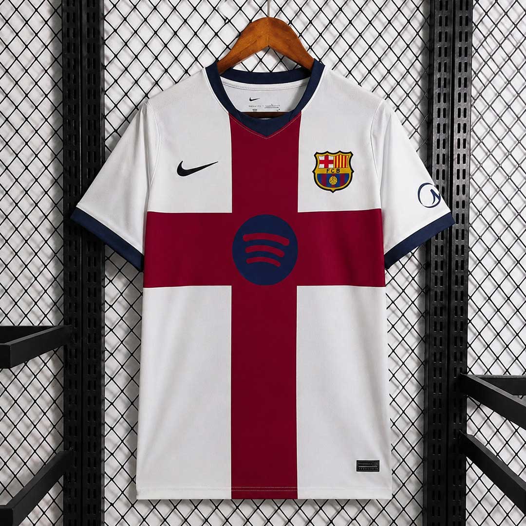 Barcelona 26 27 štvrtý futbalový dres Sant Jordi béžovo
