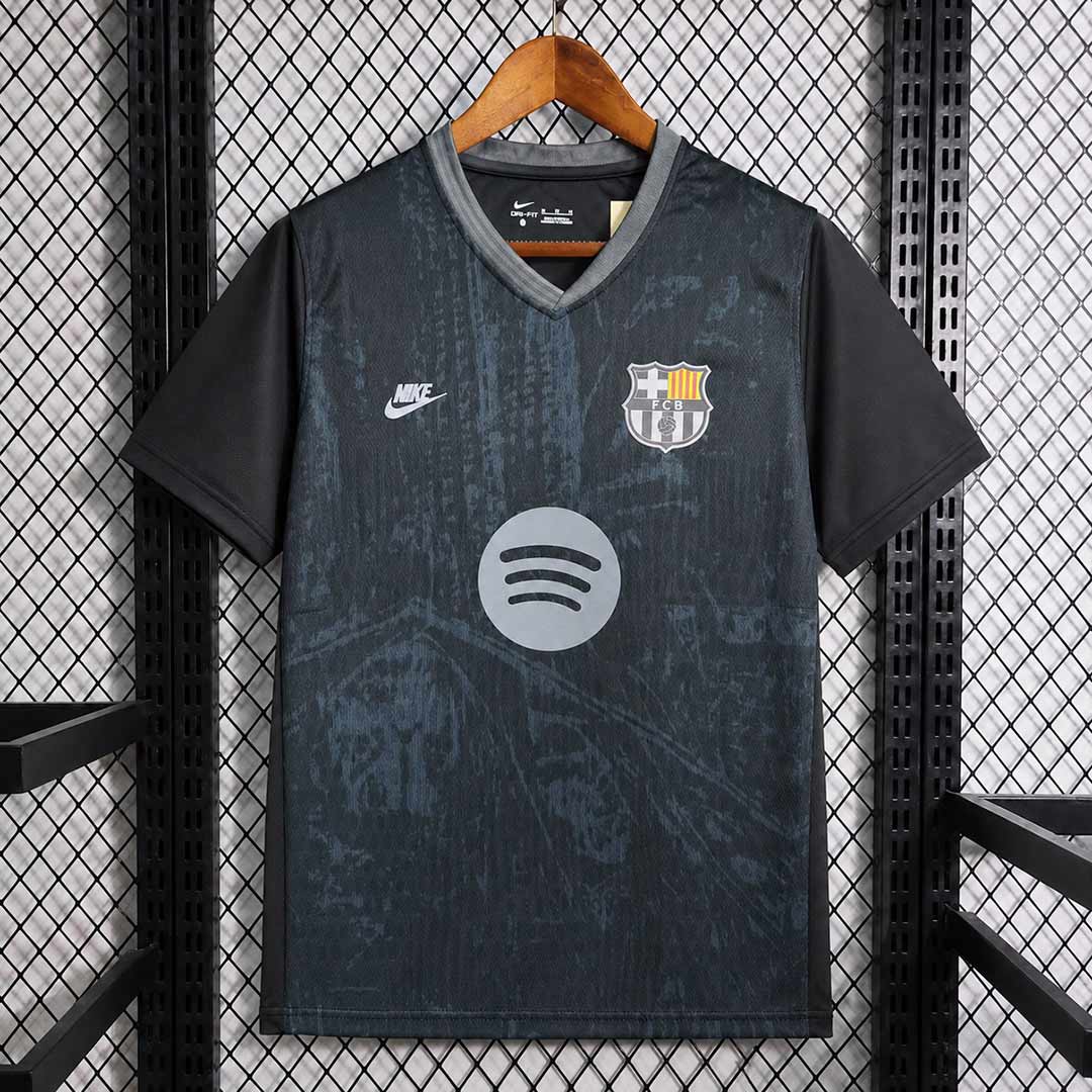 Barcelona City Concept čierny futbalový dres so sivým architektonickým vzorom
