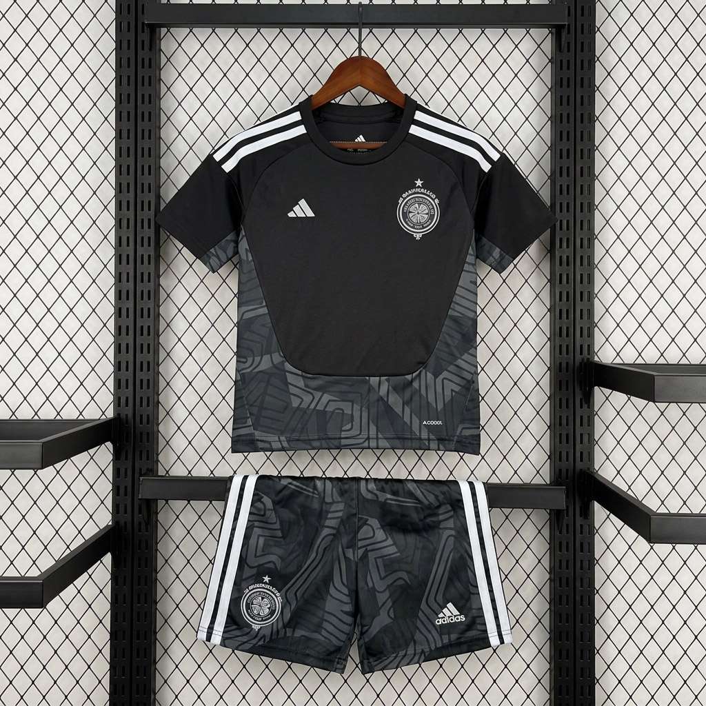Čierny detský tretí brankársky dres Celtic 26/27 so vzorovanými šortkami