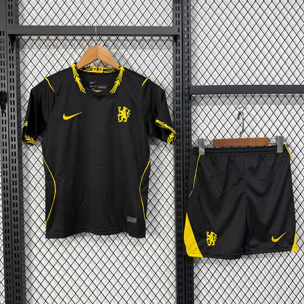 Chelsea FC 26 27 detský hosťovský dres so šortkami čierny