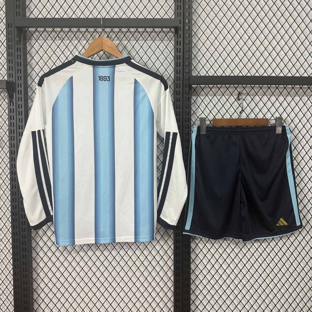 Detský domáci dres Argentína 2026 s dlhým rukávom – zadná strana kompletu