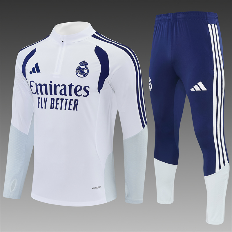 Biely tréningový komplet Real Madrid 2026/27 s modrými nohavicami