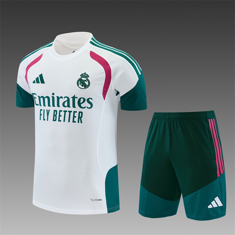 Biely tréningový set Real Madrid 2026/27 so zelenými a ružovými detailmi