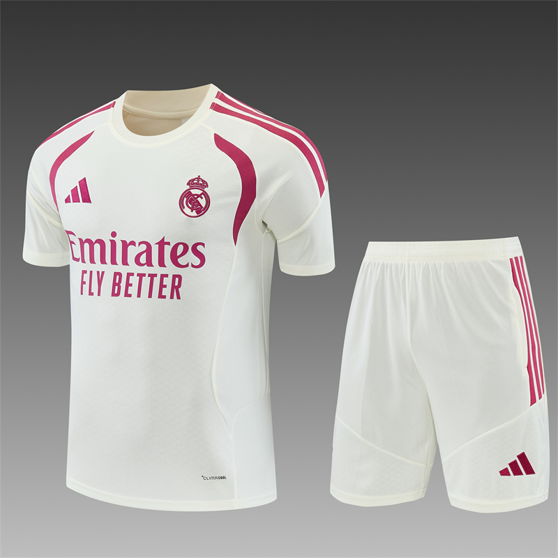 Krémový tréningový komplet Real Madrid 2026/27 s ružovými detailmi