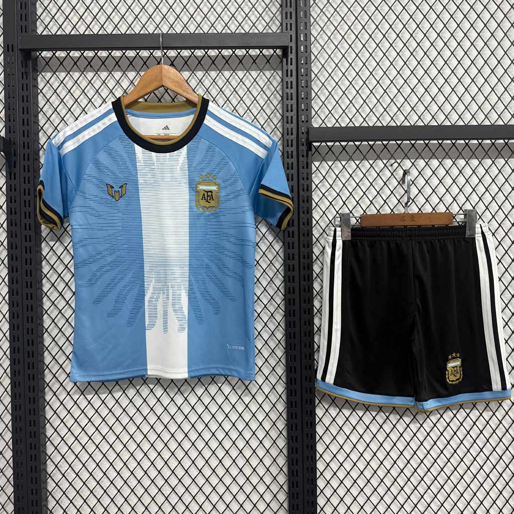 Argentína Messi 2026 rozlúčkový dres pre deti so šortkami – predná strana