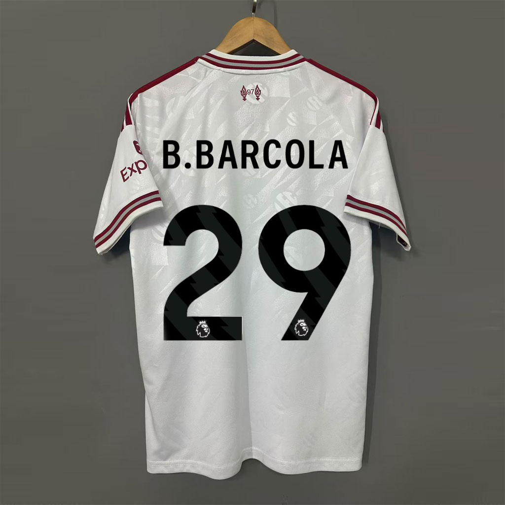 B. BARCOLA 29 biely hosťovský dres Liverpool FC 2026/27 – zadná strana