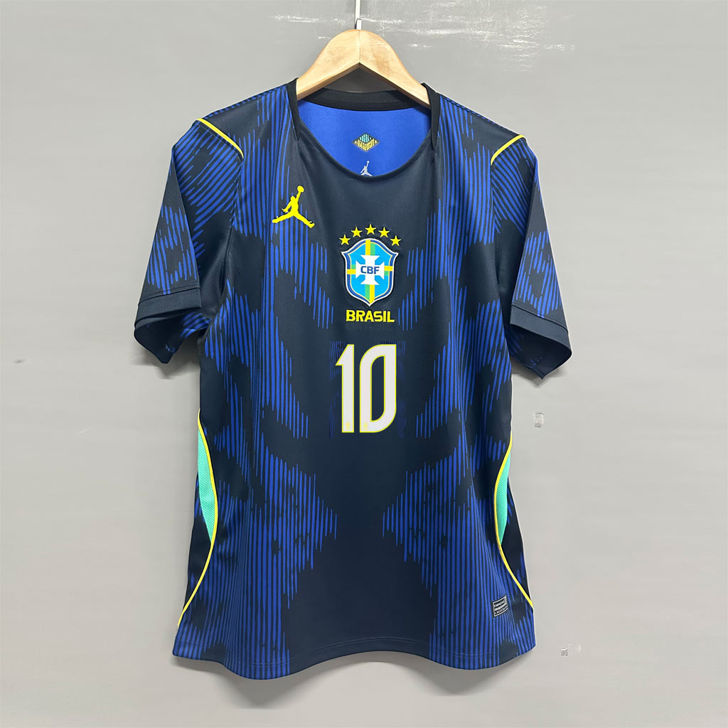 Tmavomodrý hosťovský dres Brazília 2026 Neymar Jr. 10 s pralesným grafickým vzorom