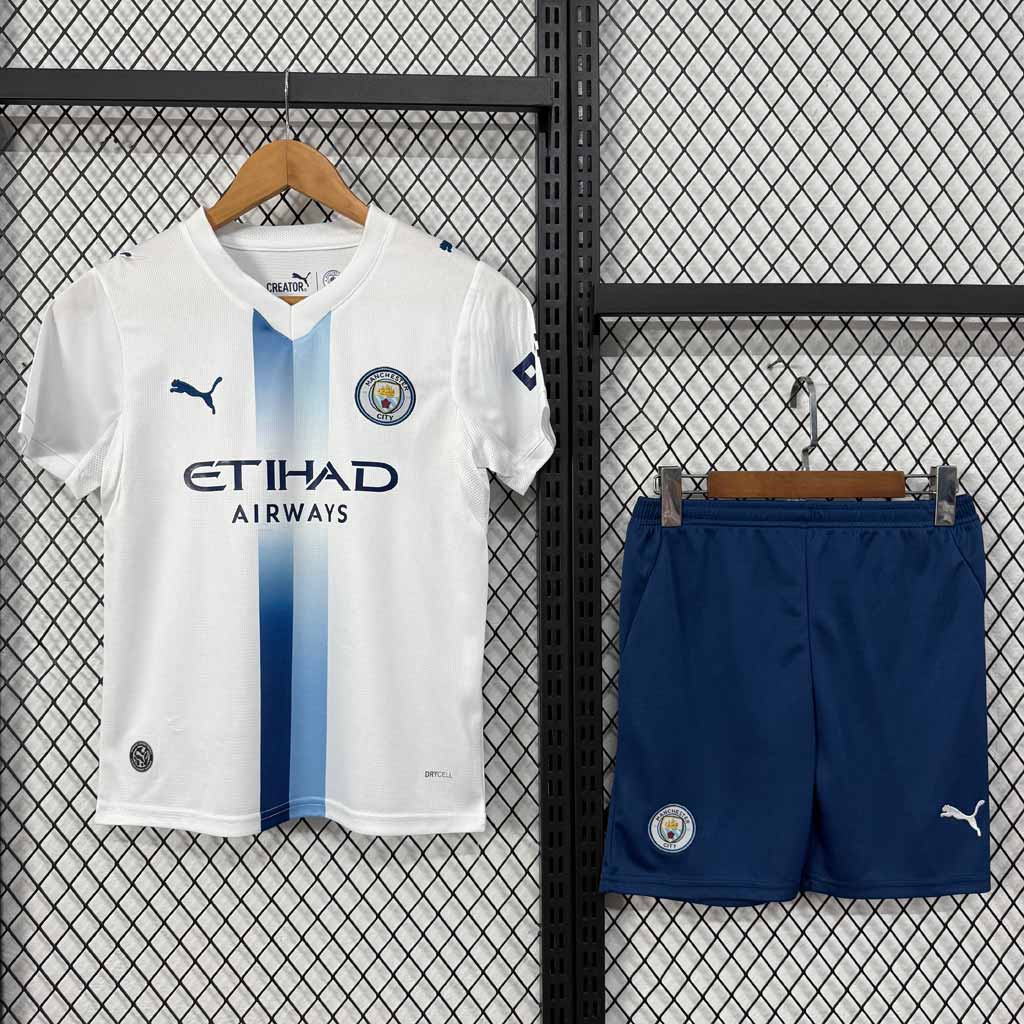 Biely detský tretí dres Manchester City 2026/27 so šortkami