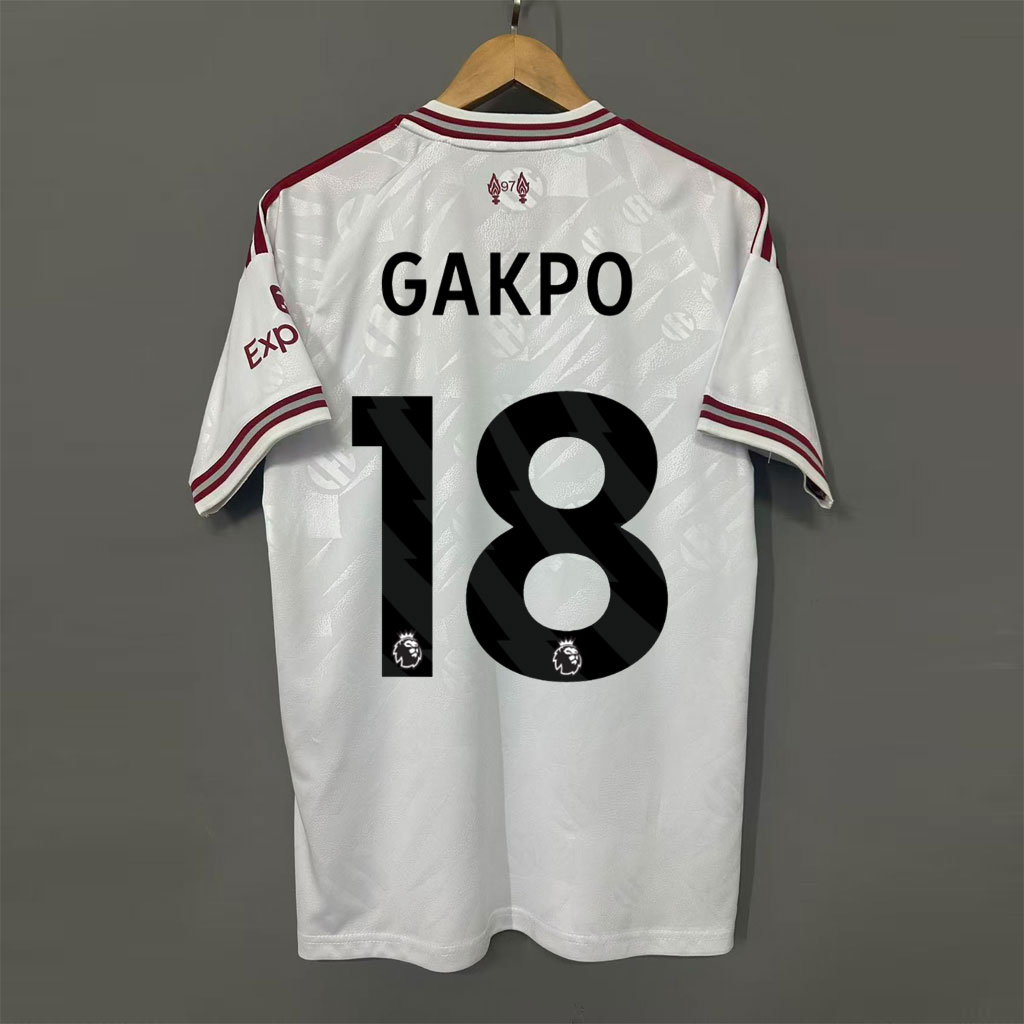 Biely Liverpool FC futbalový dres 2026/27 GAKPO 18 – zadná strana