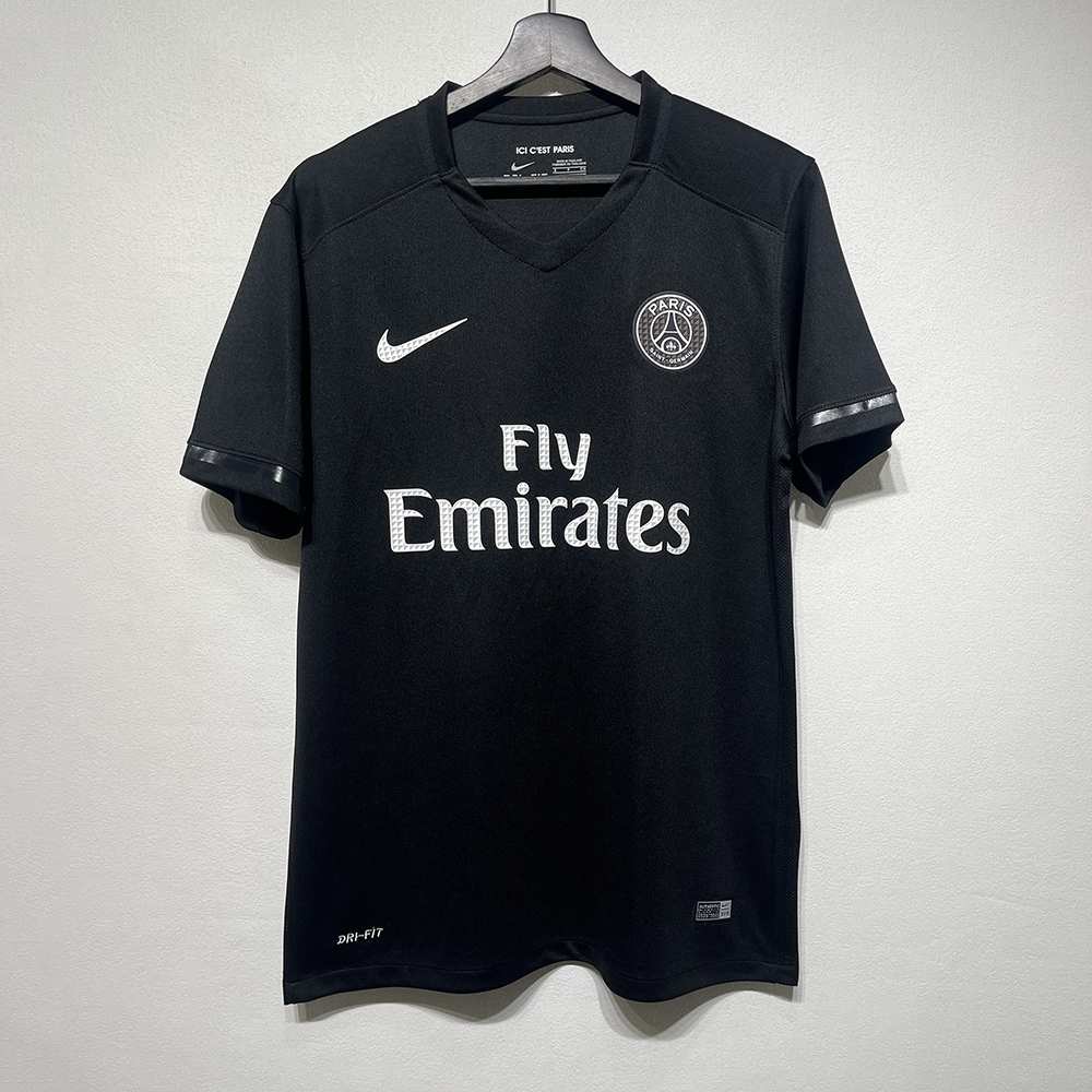 Čierny PSG 2015/16 Dark Light retro tretí futbalový dres so striebornými detailmi – predná strana